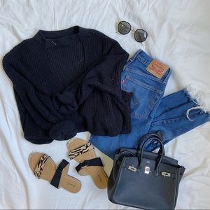 V NECK CUTOUT SWEATER